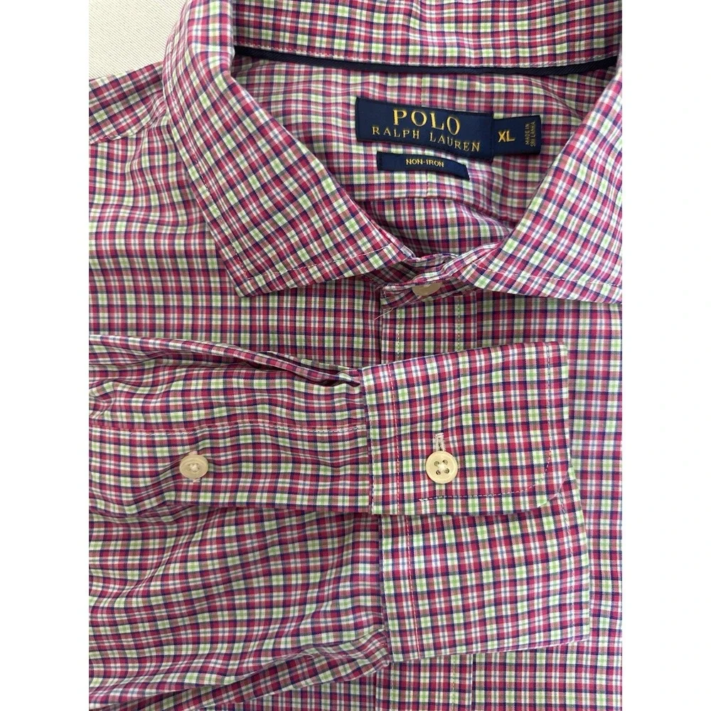 Polo Ralph Lauren Shirt Mens Size XL Pink Plaid Non‎ Iron Fabric Casual Button